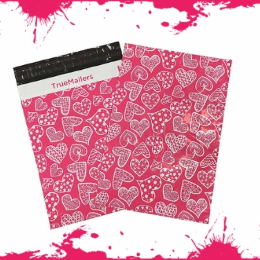 25 Premium Designer Pink Hearts Shipping Poly Mailers